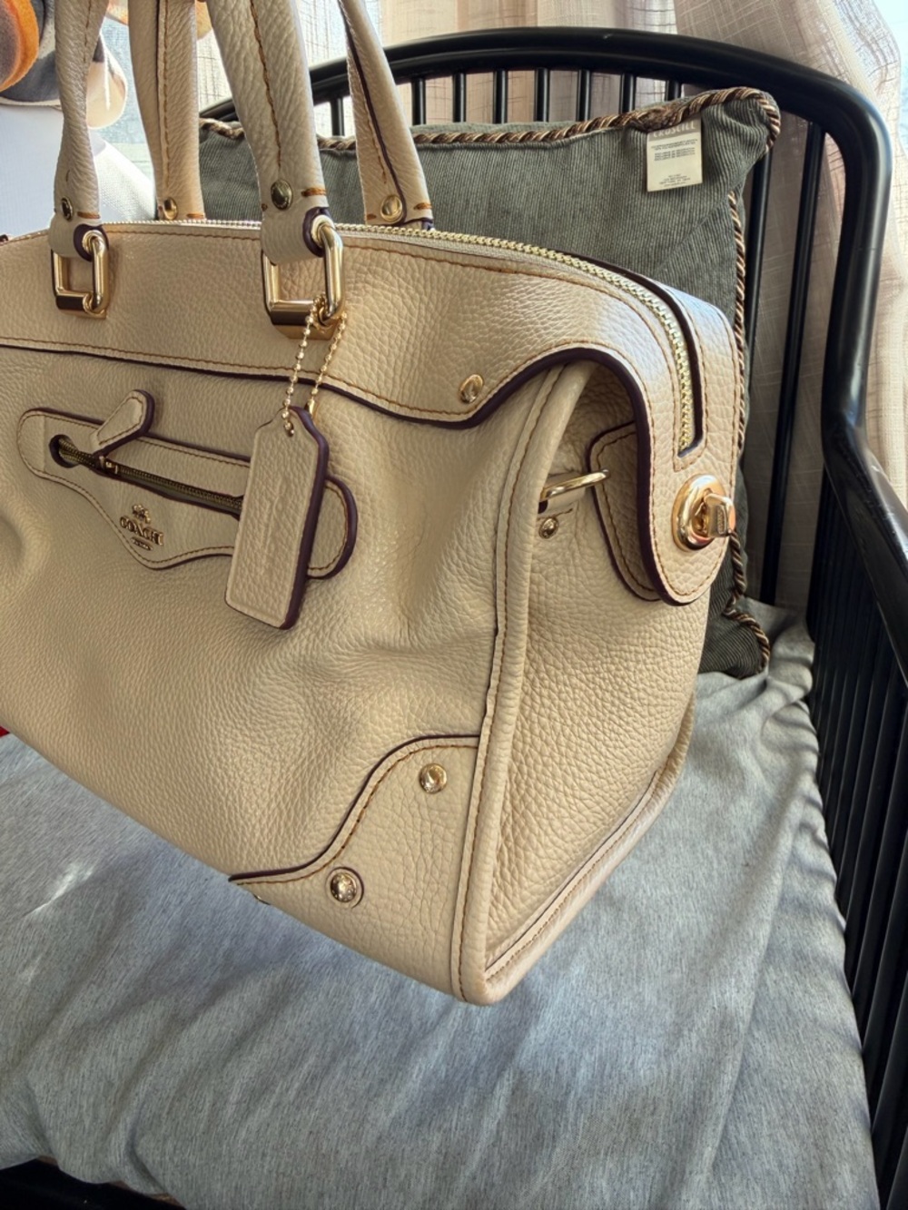 Coach Pebbled Leather Satchel in Cream with Gold Hardware - Picture 9 of 13
